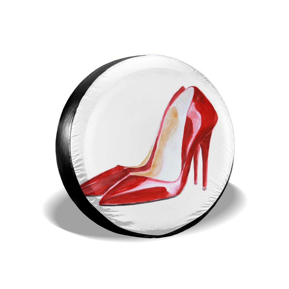 Moslion 17 Inch Watercolor Red Leather High Heels Spare Tire Cover - Waterproof Wheel Protection for Trucks & SUVs | Stylish Car Accessory for Women Drivers