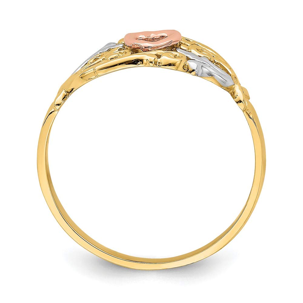 14K Solid Yellow and Rose Gold Heart Ring Band for Women - Elegant Stackable Jewelry for Valentine's Day, Anniversary Gifts, and Everyday Wear