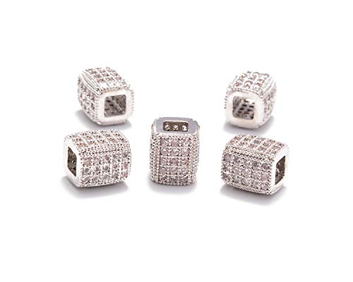 5 Pcs Clear on Silver Tube Rectangular Beads (6x7mm)