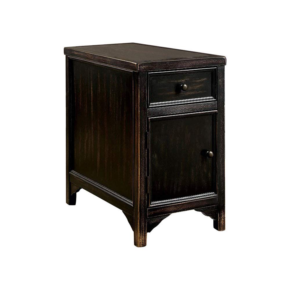 Furniture of America Antique Black Side Table - Nightstand, End Table for Living Room, Bedroom, or Office