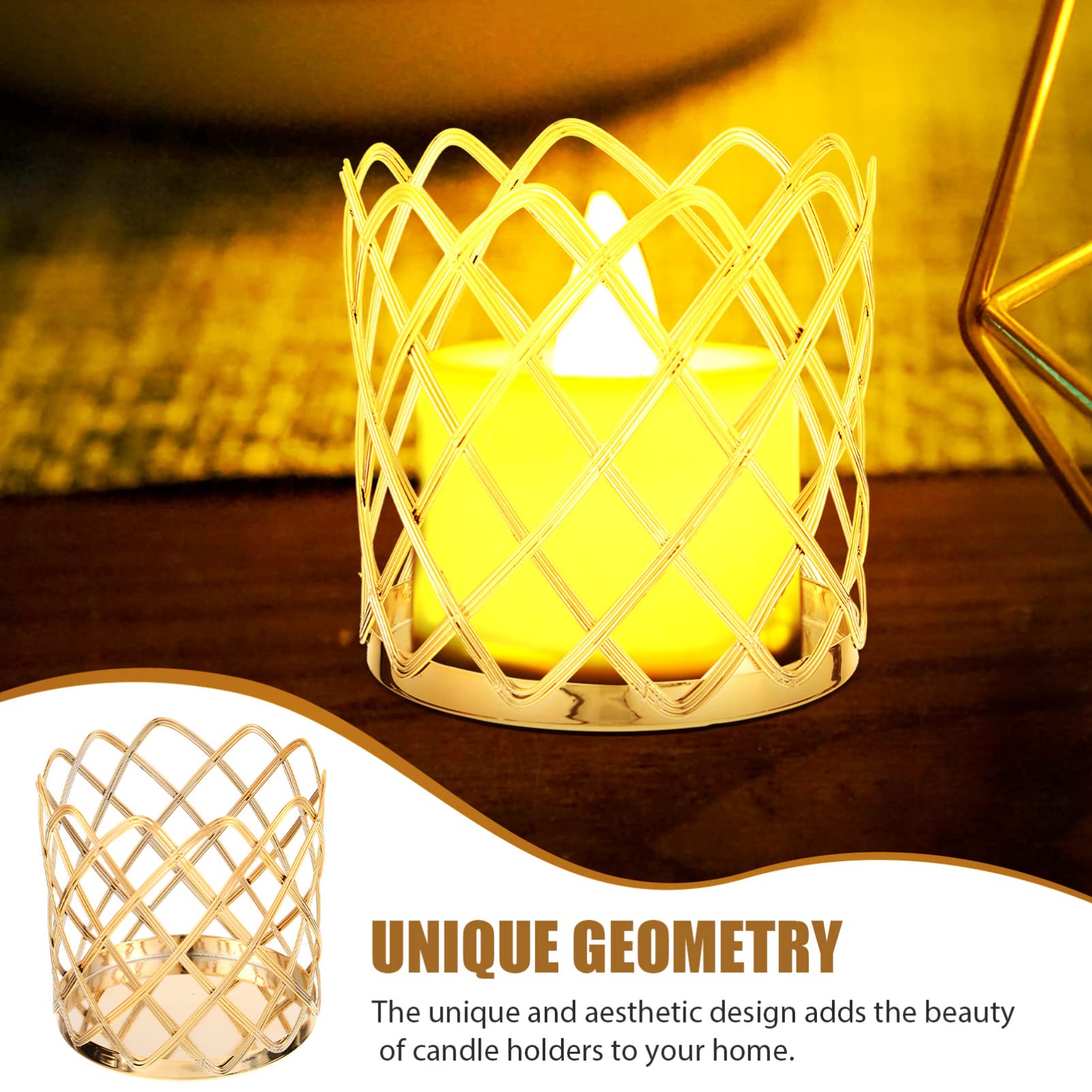 2-Pack Hollow Iron Candlestick Pen Holders - Decorative Weaving Candle Stands with Geometric Design, Perfect for Home Office Desk Organizer & Romantic Dinner Table Decor