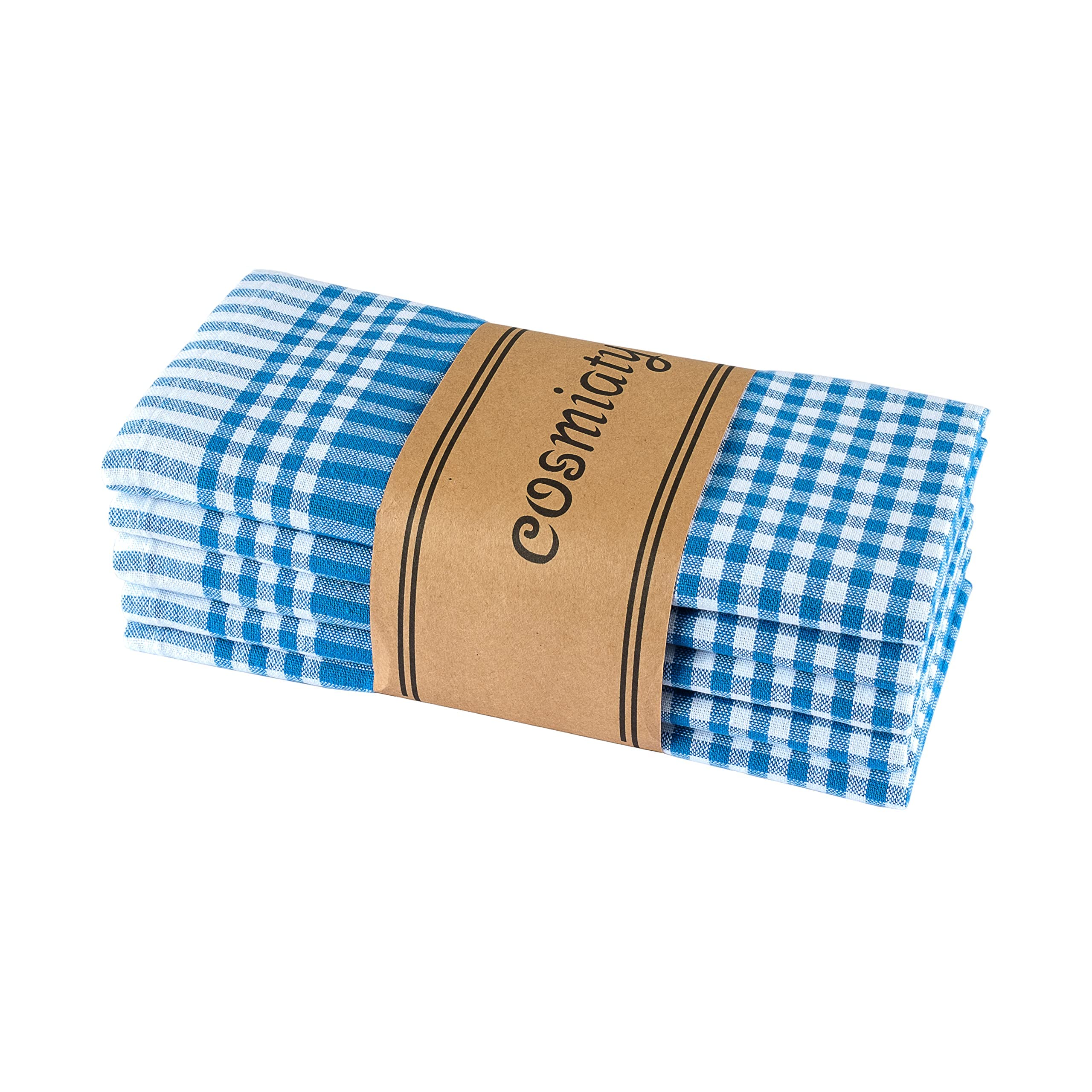Cosmiaty 100% Cotton Vintage Blue Dish Towels – Set of 5 Absorbent Tea Towels for Kitchen Decor, Drying Dishes, and Countertop Cleaning