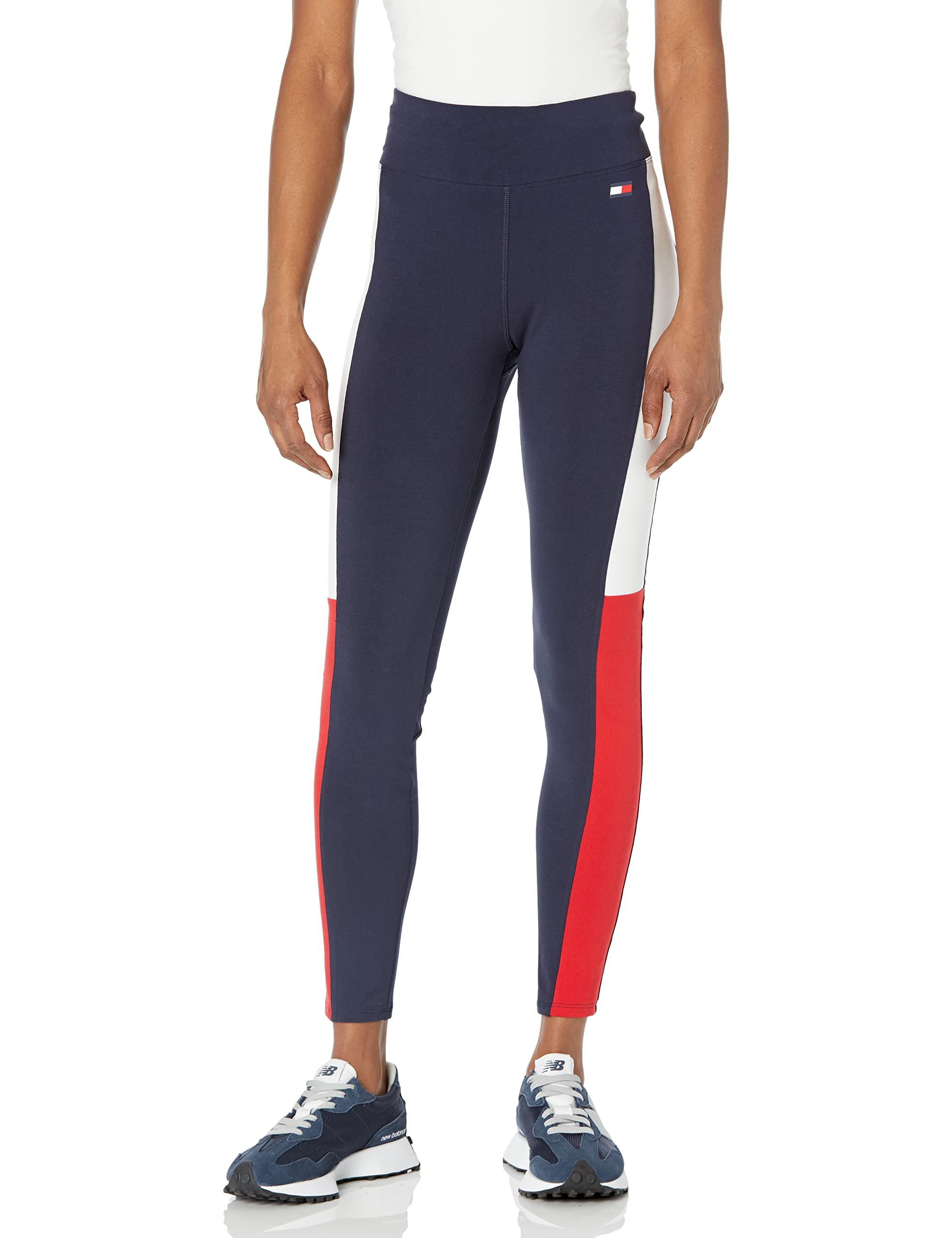 Tommy Hilfiger Women's High-Rise Cotton Workout Leggings - Performance Yoga Pants for Running, Gym & Lounge Wear