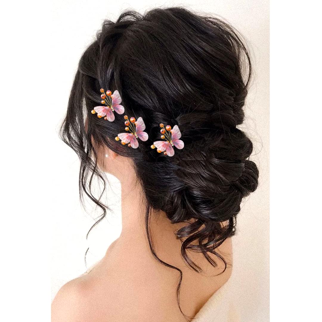 Elegant Pearl Butterfly Hair Pins for Women and Girls - Artificial Hair Clips with Floral Design - Perfect for Weddings, Parties, and Special Occasions