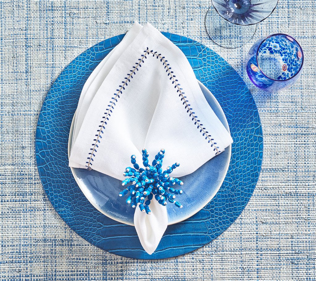Premium Crocodile Embossed Placemats Set of 4 - Waterproof & Heat Resistant Blue Table Mats for Dining, Kitchen, and Party Decor