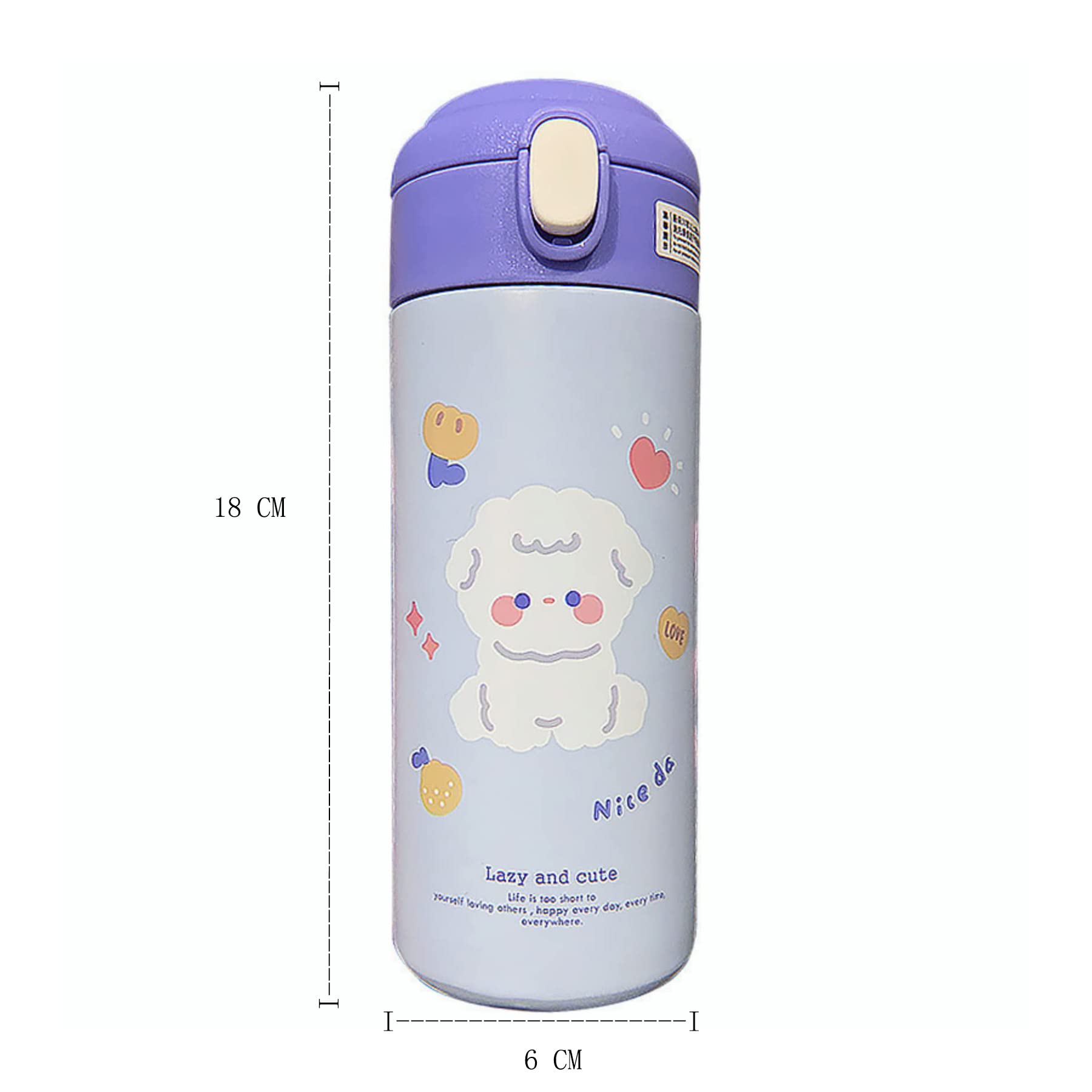 Stylish Cartoon Insulated Water Bottle - 304 Stainless Steel Portable Water Bottle with Straw for Men, Women & Kids - Leakproof Travel Tumbler for School, Gym, Office & Outdoor Activities (Purple)