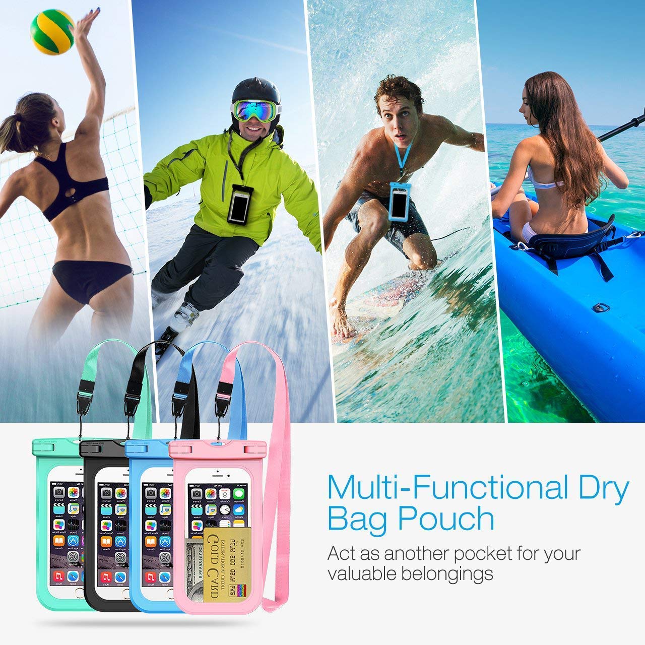GLBSUNION 4-Pack IPX8 Waterproof Phone Pouch - Universal Underwater Dry Bag for iPhone 15/14/13 Pro MAX Plus & Galaxy up to 7.5