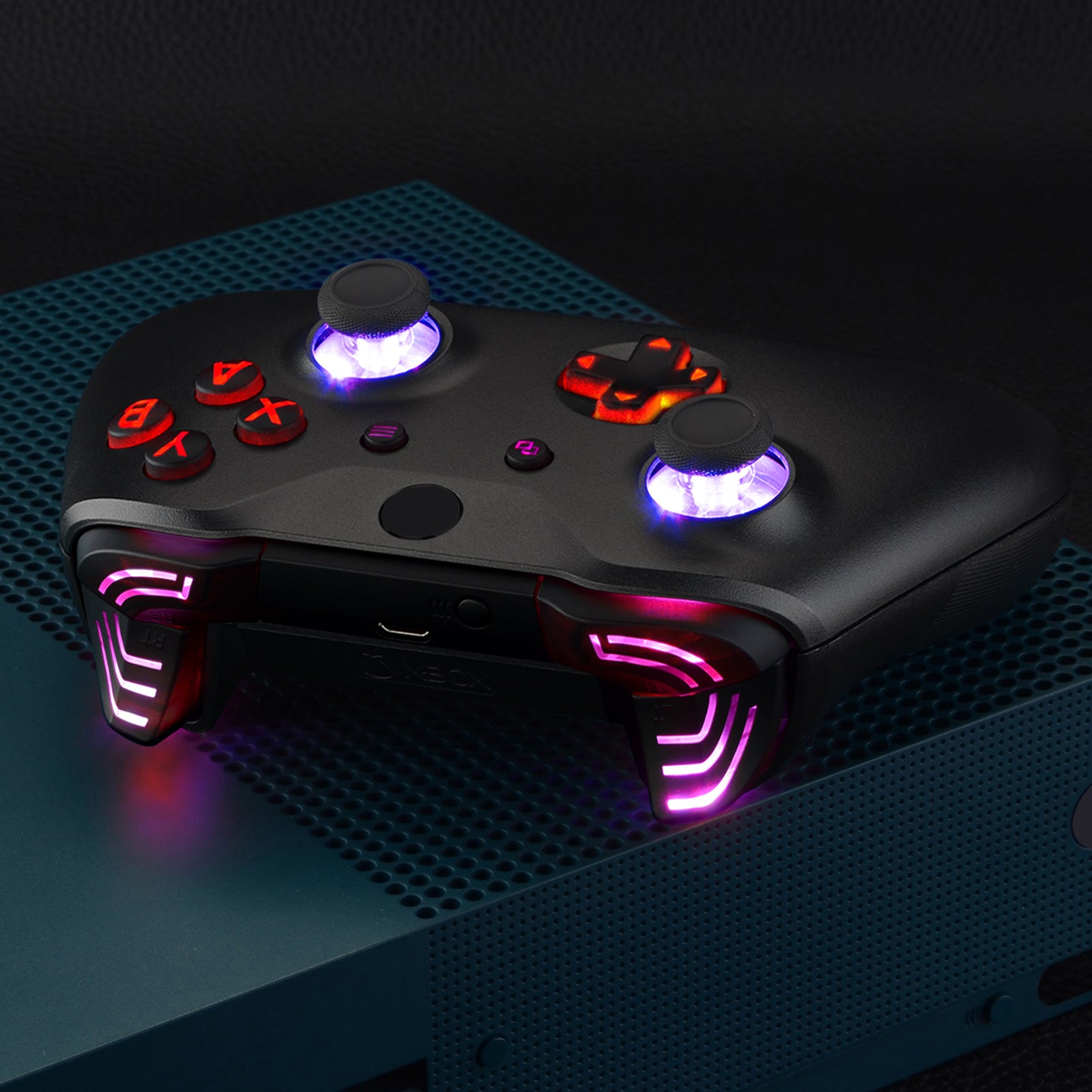 eXtremeRate Black Multi-Color LED D-Pad & Thumbsticks with Classic Symbols ABXY Buttons - DTF 2.0 LED Kit for Xbox One S/X Controller (Controller Not Included) - Perfect for Gaming in the Dark & Custom Controller Mods