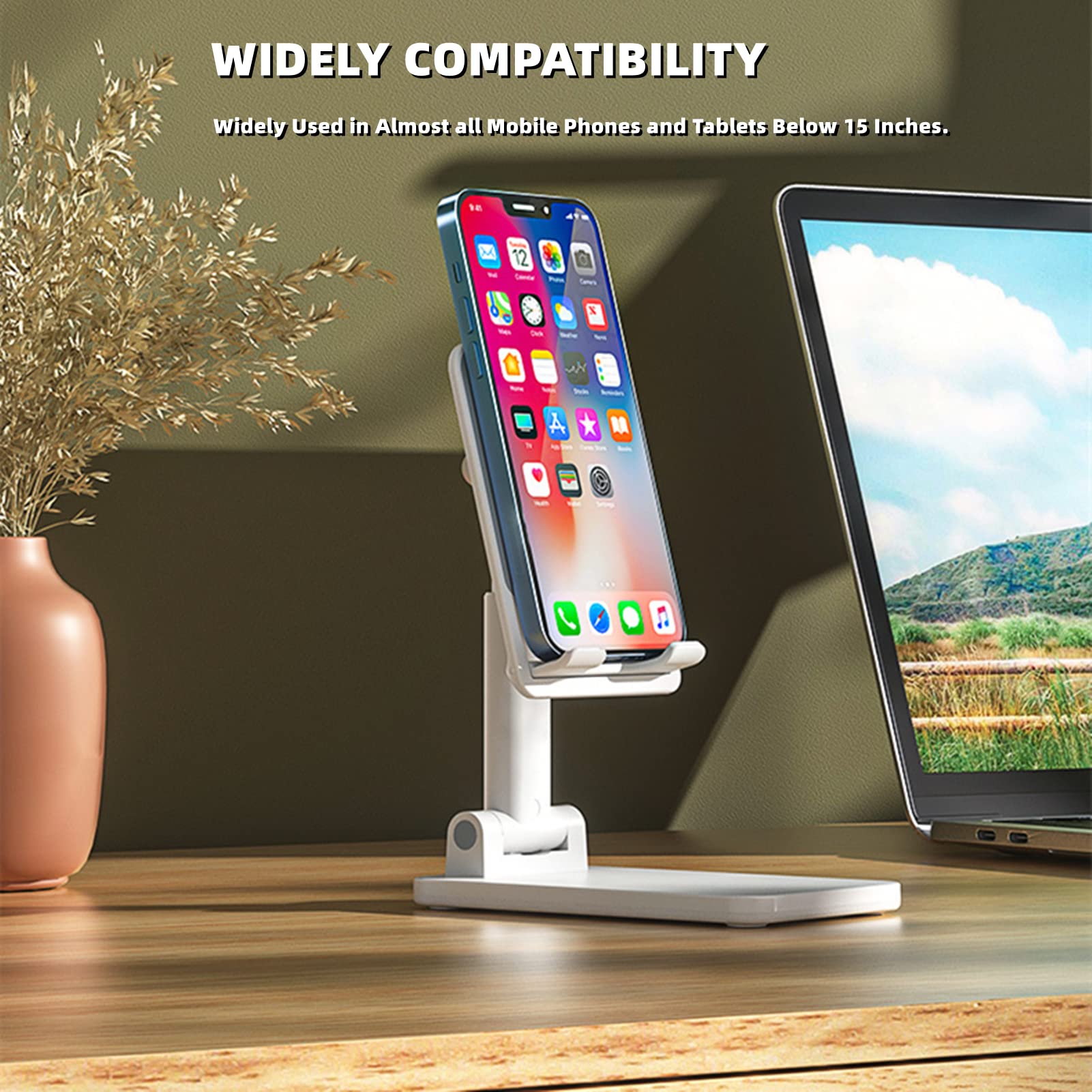 Adjustable Universal Cell Phone Stand with Non-Slip Mat - Foldable & Portable Desktop Tablet Holder for iPhone, Samsung, iPad - Perfect for Office, Home, Gaming & Video Calls (Yellow)