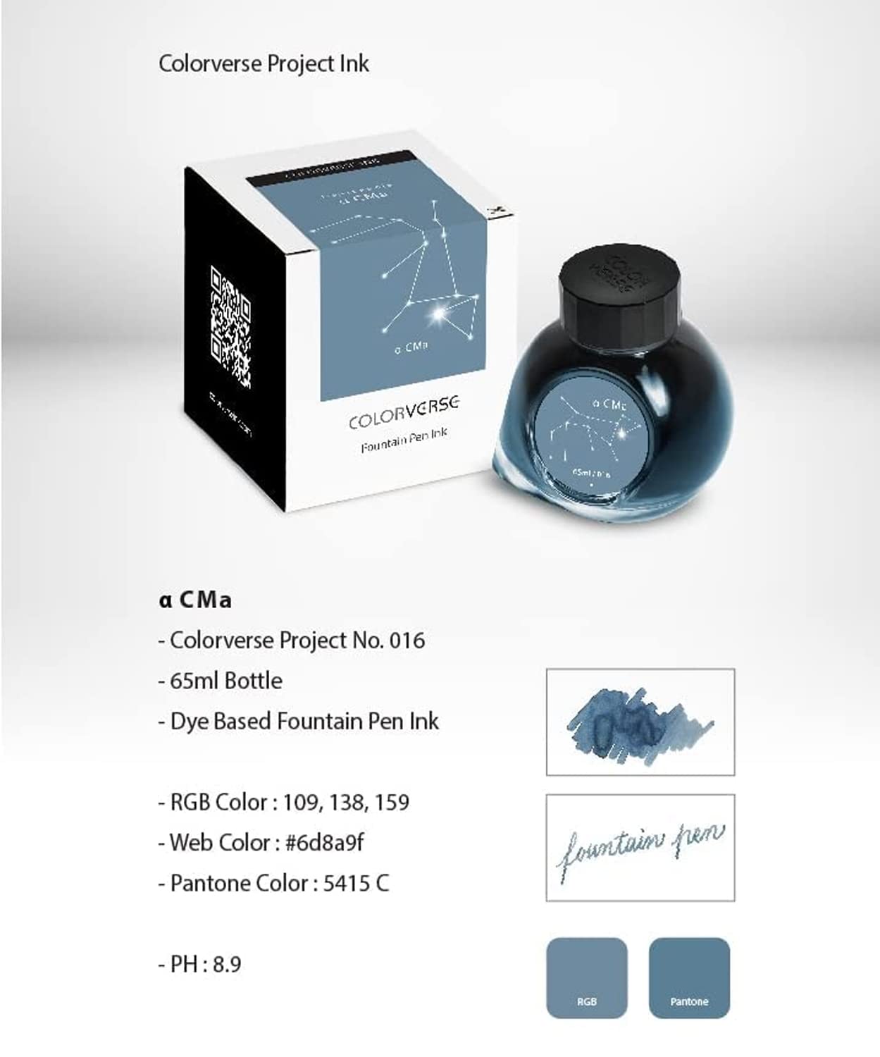 Colorverse Project Ink Vol. 2 - Constellation Series No.016 α CMa (65ml) Fountain Pen Ink - Premium Blue-Black Writing Fluid for Calligraphy, Journaling & Artistic Use
