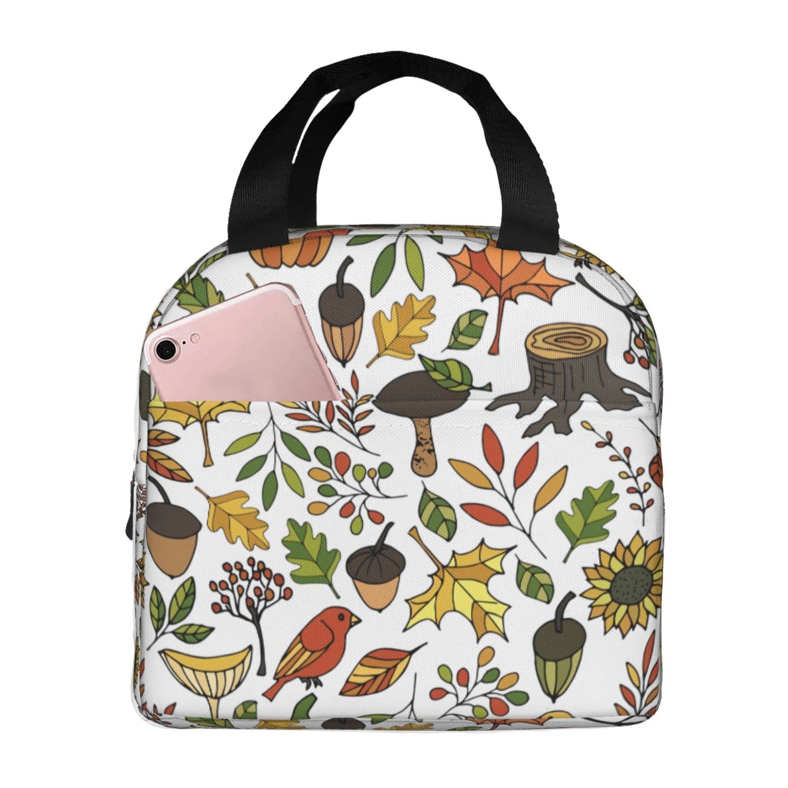 Happy Fall Insulated Lunch Bag for Women & Girls - Thermal Picnic Pouch, Cute Tote Cooler for Work, School, Autumn Travel & Camping | SXIKON