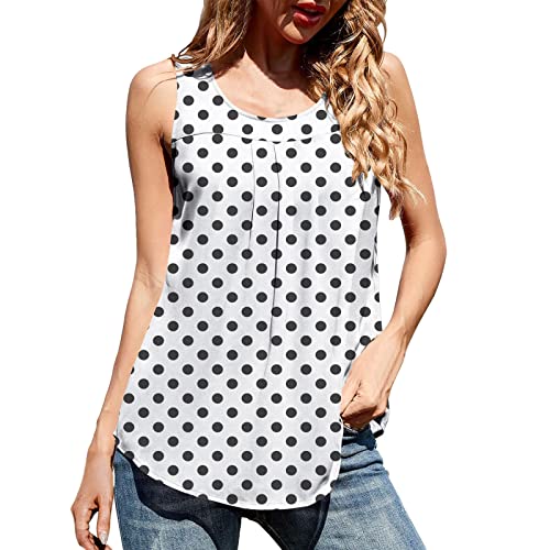 Women's Active Casual Tank Top - Summer O-Neck Sleeveless Pleated Printed Workout Top (White, Medium) | Perfect for Yoga, Gym & Outdoor Activities