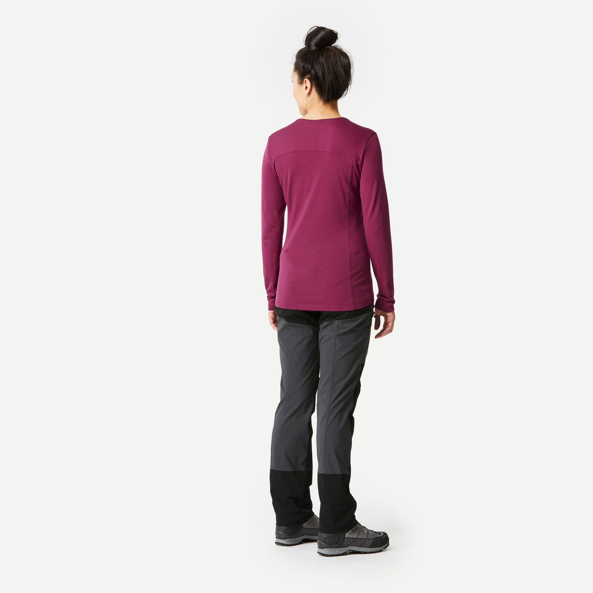 Forclaz Women's MT500 Long Sleeve Merino Wool T-Shirt - Burgundy Red - Hiking & Outdoor Activities Base Layer