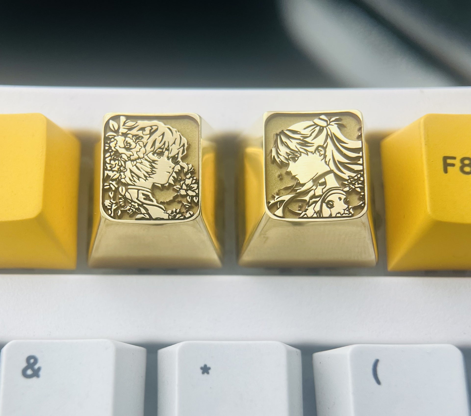 Custom 1U Brass Anime Keycap - Handmade EVA Metal Decorative Keycap for Mechanical Keyboards - Perfect for Gaming, Typing & Keyboard Customization