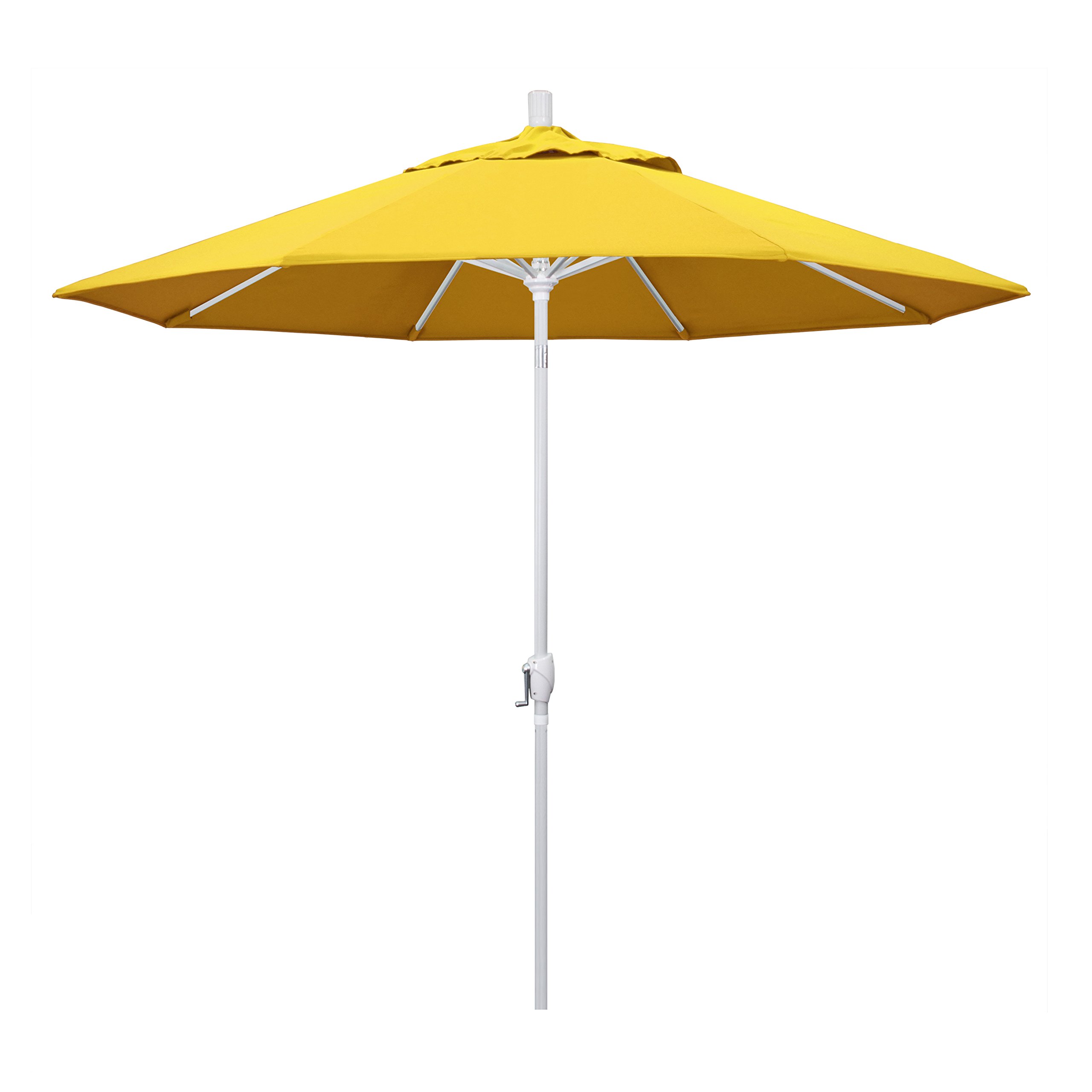9' Round California Market Umbrella - Aluminum Frame with Crank Lift & Push Button Tilt - White Pole & Durable Lemon Olefin Canopy - Perfect for Patio, Poolside, and Outdoor Dining Areas