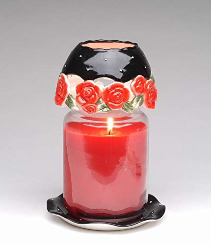 Hand-Painted Ceramic Rose Candle Holder - 5-5/8 Inch Red Floral Candle Shade & Jar Cover (Candle Not Included) - Perfect for Romantic Dinners, Wedding Decor & Home Aromatherapy