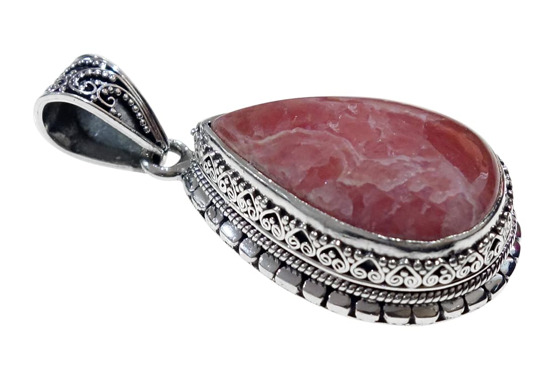 925 Sterling Silver Pendant Necklace for Women & Men - Genuine Rhodochrosite Gemstone Tribal Design Handmade Jewelry - Perfect Gift for Birthday, Anniversary & Special Occasions