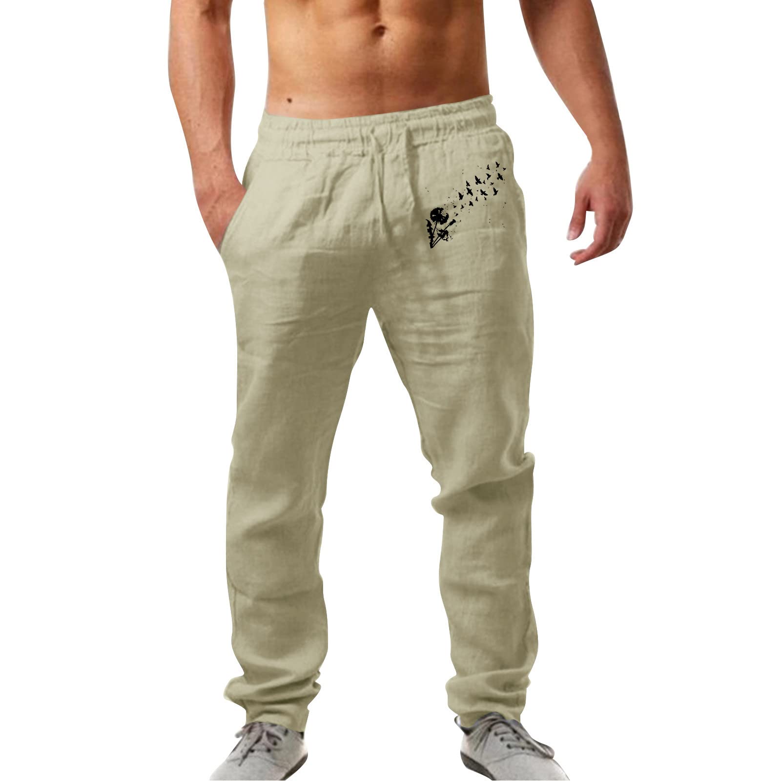 ETHKIA Men's Workout Athletic Pants - Elastic Waist Jogging Running Pants for Gym & Casual Wear | Quick-Dry, UPF 50+ Sun Protection | Perfect for Training, Travel & Outdoor Activities (Beige)