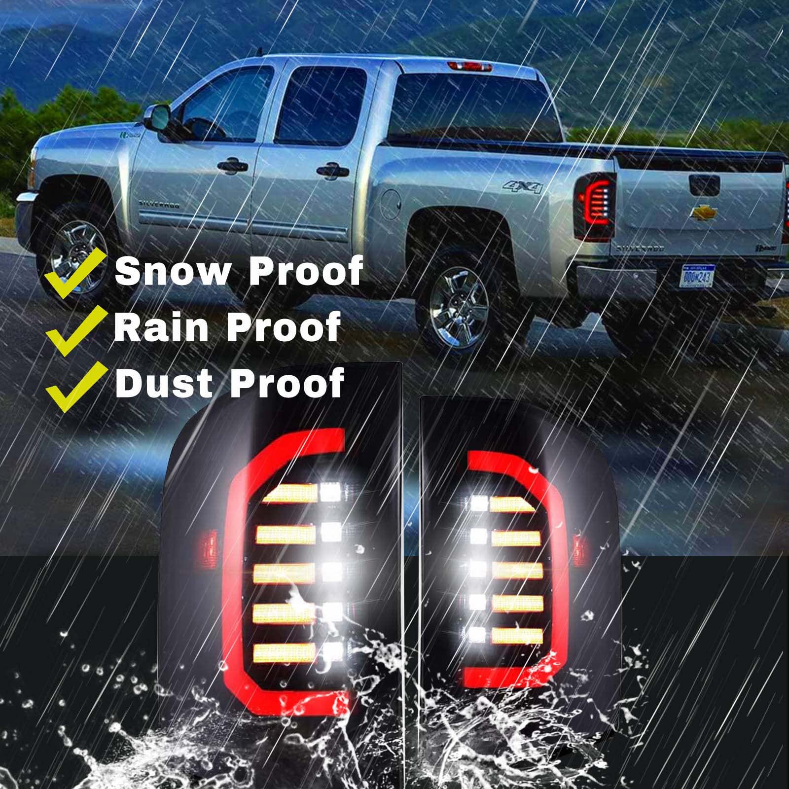 YUFANYA Full LED Tail Lights for 2007-2013 Chevy Silverado - Black Housing Brake Reverse Turn Signal Lamps (Driver & Passenger Side) - Upgrade Your Truck's Style & Safety for Night Driving & Off-Road Adventures