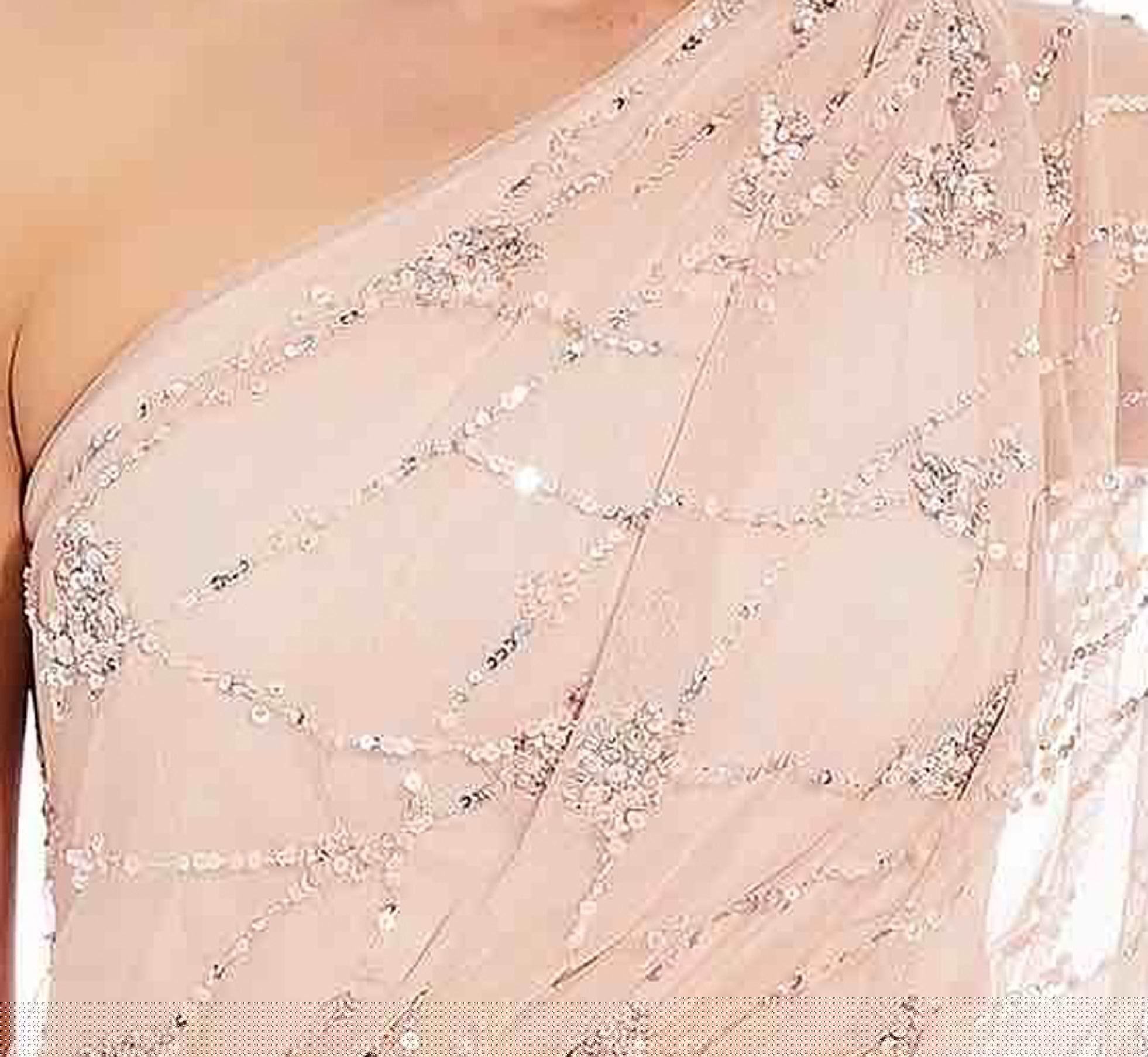Adrianna Papell One Shoulder Beaded Gown - Elegant Blush Evening Dress for Prom, Wedding & Formal Events