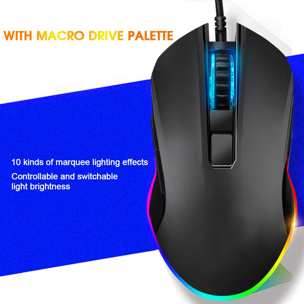 Fasient1 Wired Gaming Mouse USB - 8 Programmable Buttons, Mechanical Switches, 3200 DPI, RGB Breathing Light - Ergonomic PC Gaming Mouse for Laptop & Desktop (Black) - Perfect for FPS, MOBA & MMO Games