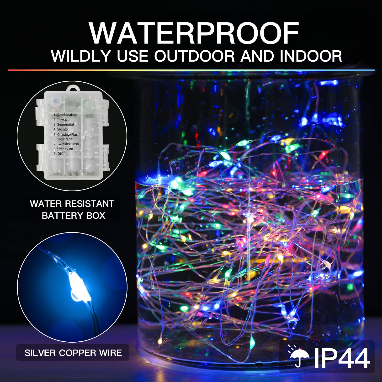 33ft 100 LED Outdoor String Lights with Remote - Waterproof Fairy Lights for Bedroom, Backyard, Wedding & Christmas Decor - Battery Operated Twinkle Lights for Tree, Mason Jar, Wall & Centerpiece Decoration