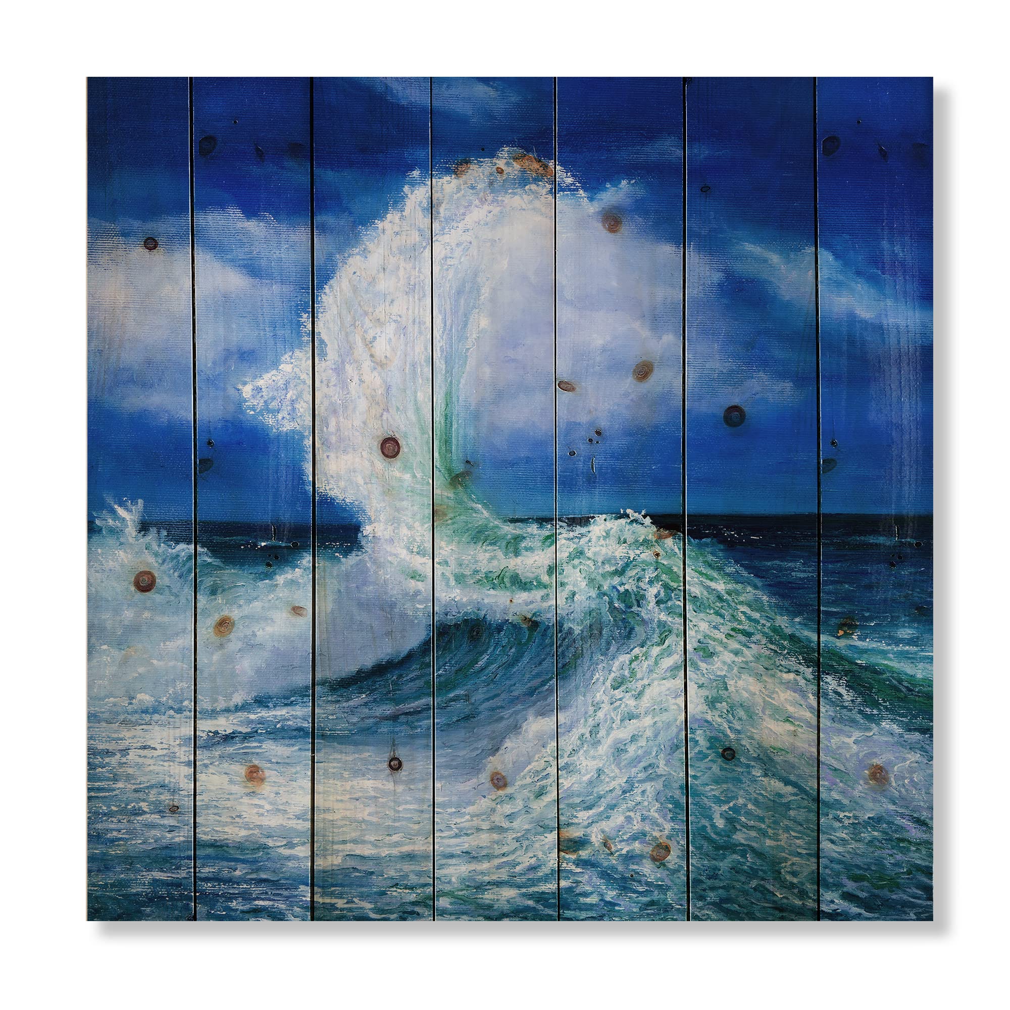 DesignQ Ocean Wave Wood Wall Art - Large Nautical Coastal Decor Printed on Natural Pine Wood - Perfect for Beach House, Living Room & Office Wall Decor