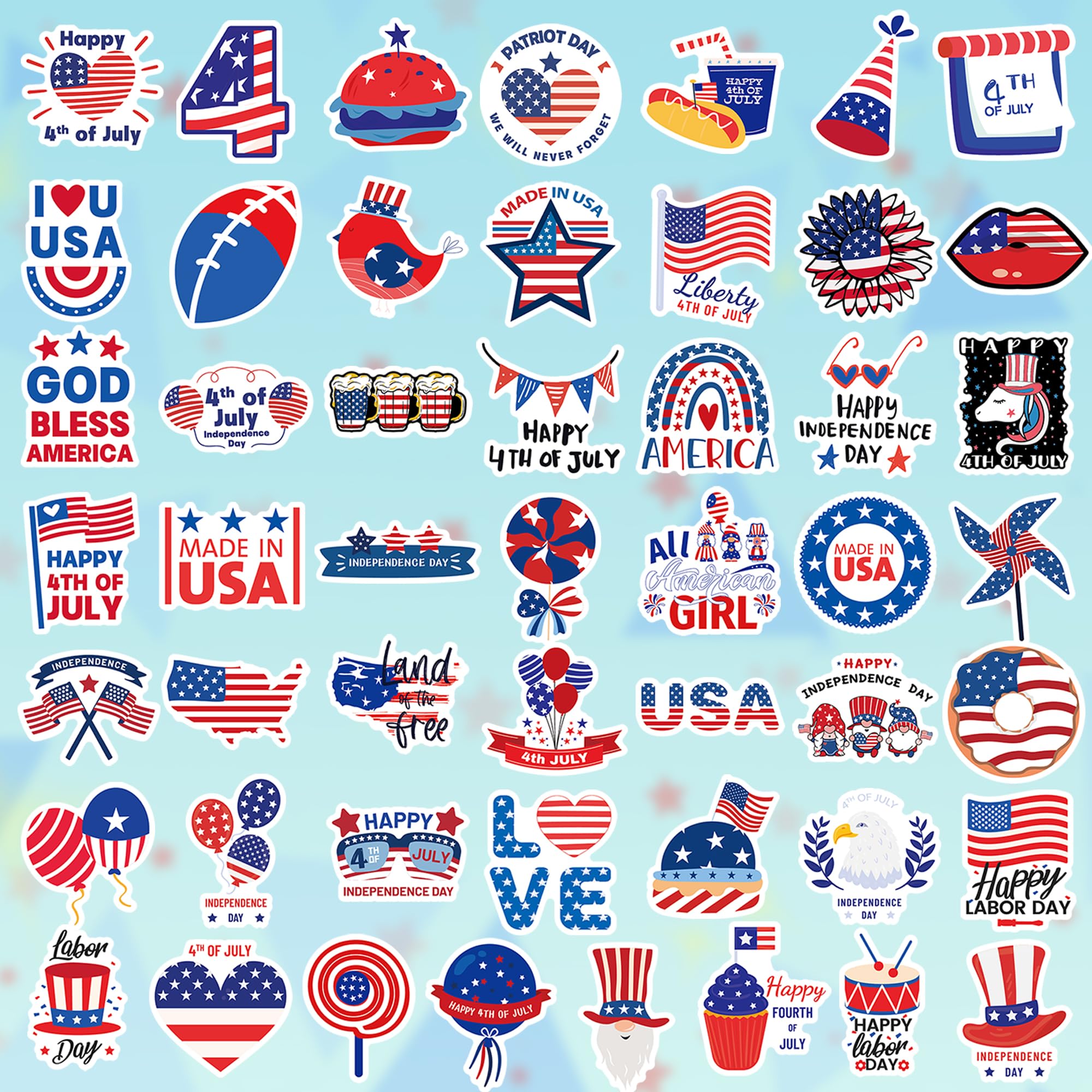 100pcs Patriotic 4th of July Stickers - Independence Day Decals for Water Bottles, Laptops, Luggage & Skateboards | Perfect for Party Favors, Kids Gifts & DIY Crafts | Celebrate American Holidays with Festive Decorations