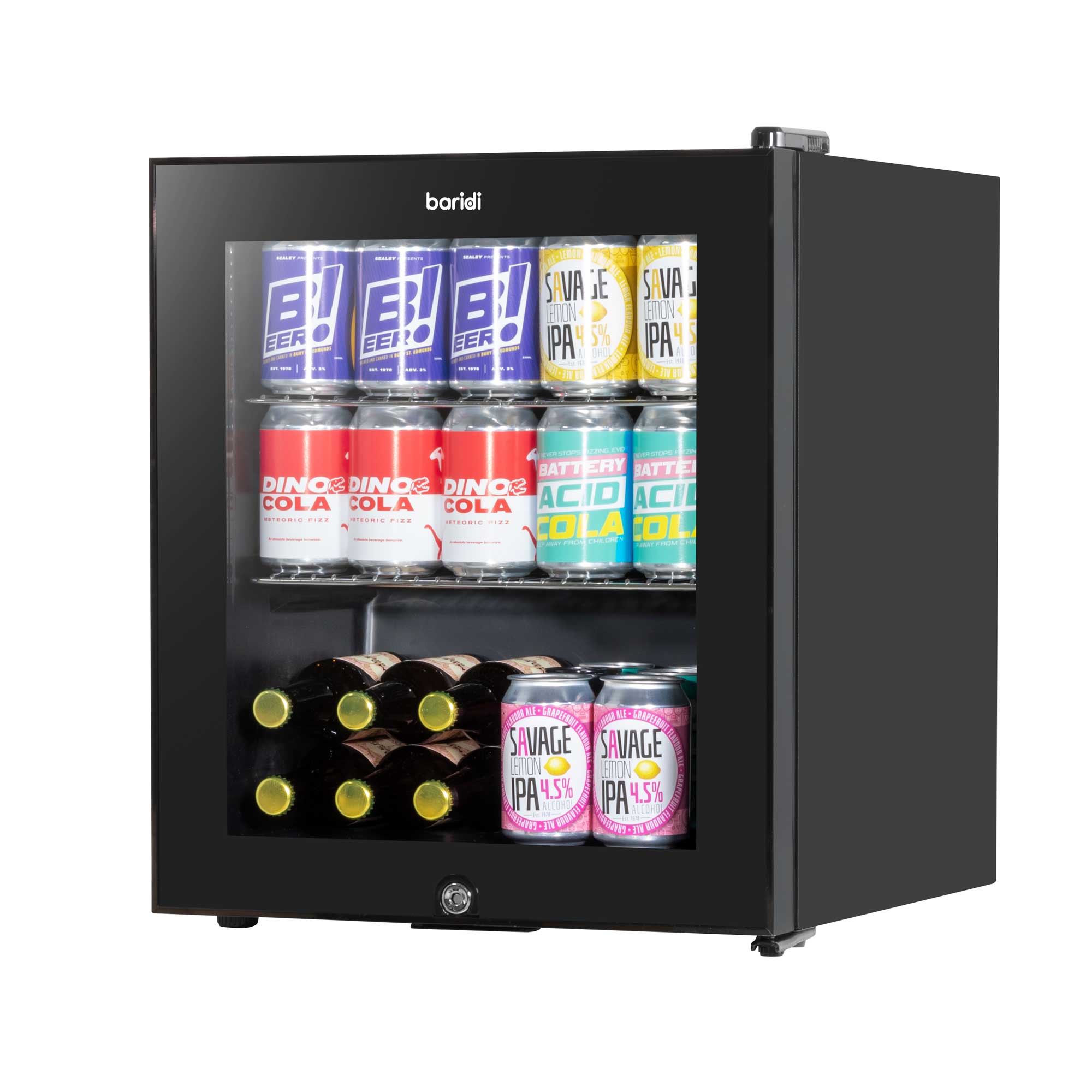 Baridi 50L Mini Fridge for Drinks, Beer & Wine - Portable Cooler with LED Light, Black (DH12) - Perfect for Home, Office, Dorm, and Outdoor Parties