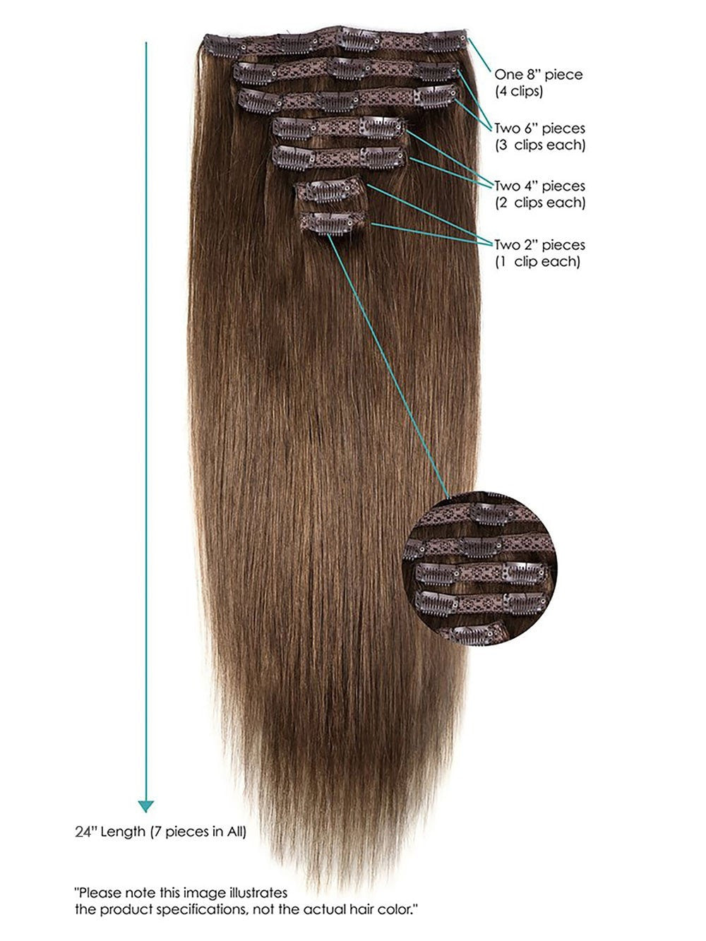 24 Clip-In Human Hair Extensions - 7 Piece Remy Hair Set for Length & Volume | Perfect for Parties, Weddings & Everyday Styling