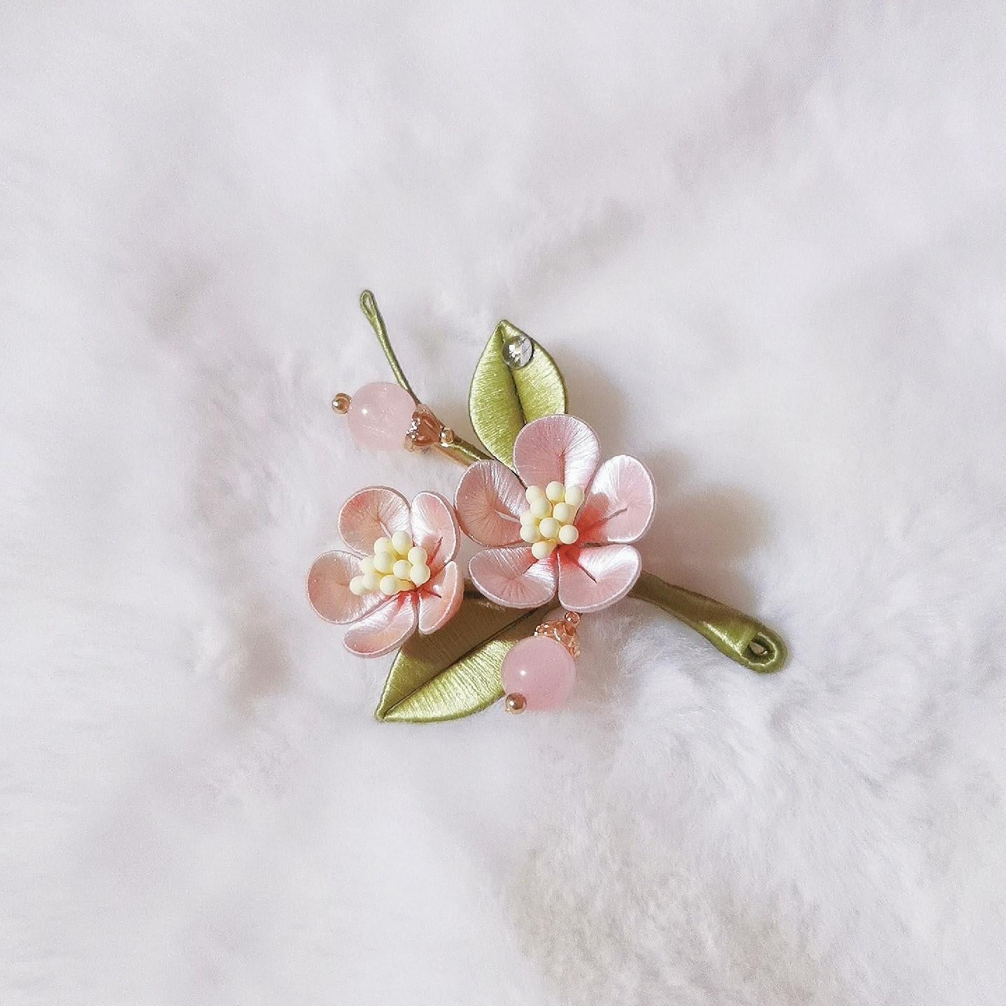 Peach Blossom Handmade Silk Brooch - Elegant Floral Pin for Women | Perfect for Weddings, Parties & Special Occasions