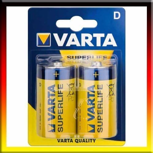 Varta Superlife 10500220 Zinc Carbon Batteries - 1.5V Mono D/LR20 Size (Pack of 2) 6000mAh High Capacity - Perfect for Flashlights, Radios & Emergency Devices