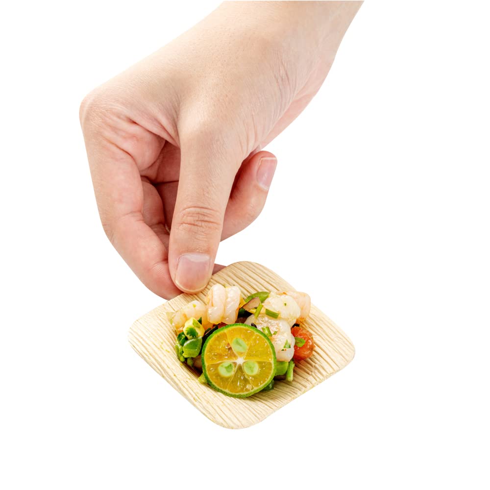 Restaurantware Indo 2.4 Inch Square Palm Bowls - 100 Pack Microwave Safe & Freezer Friendly Sustainable Areca Leaf Bowls for Hot & Cold Foods | Eco-Friendly Disposable Bowls for Parties, Catering & Outdoor Dining