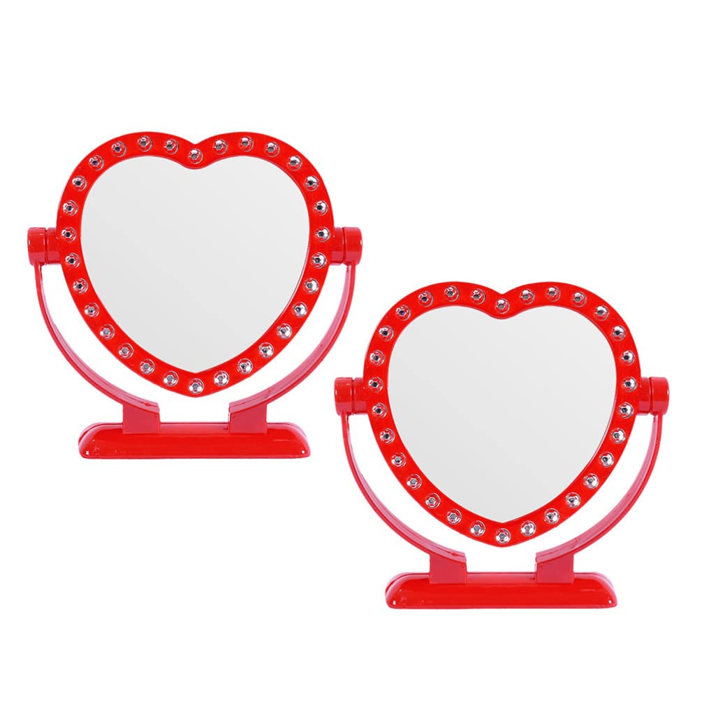 FOMIYES 2-Pack Heart Shaped Vanity Mirror with Transparent Base - Cute Aesthetic Makeup Mirror for Bedroom, Desk & Wall Decor (Red) | Perfect for Home Decor, Cosmetic Organization & Instagram Selfies