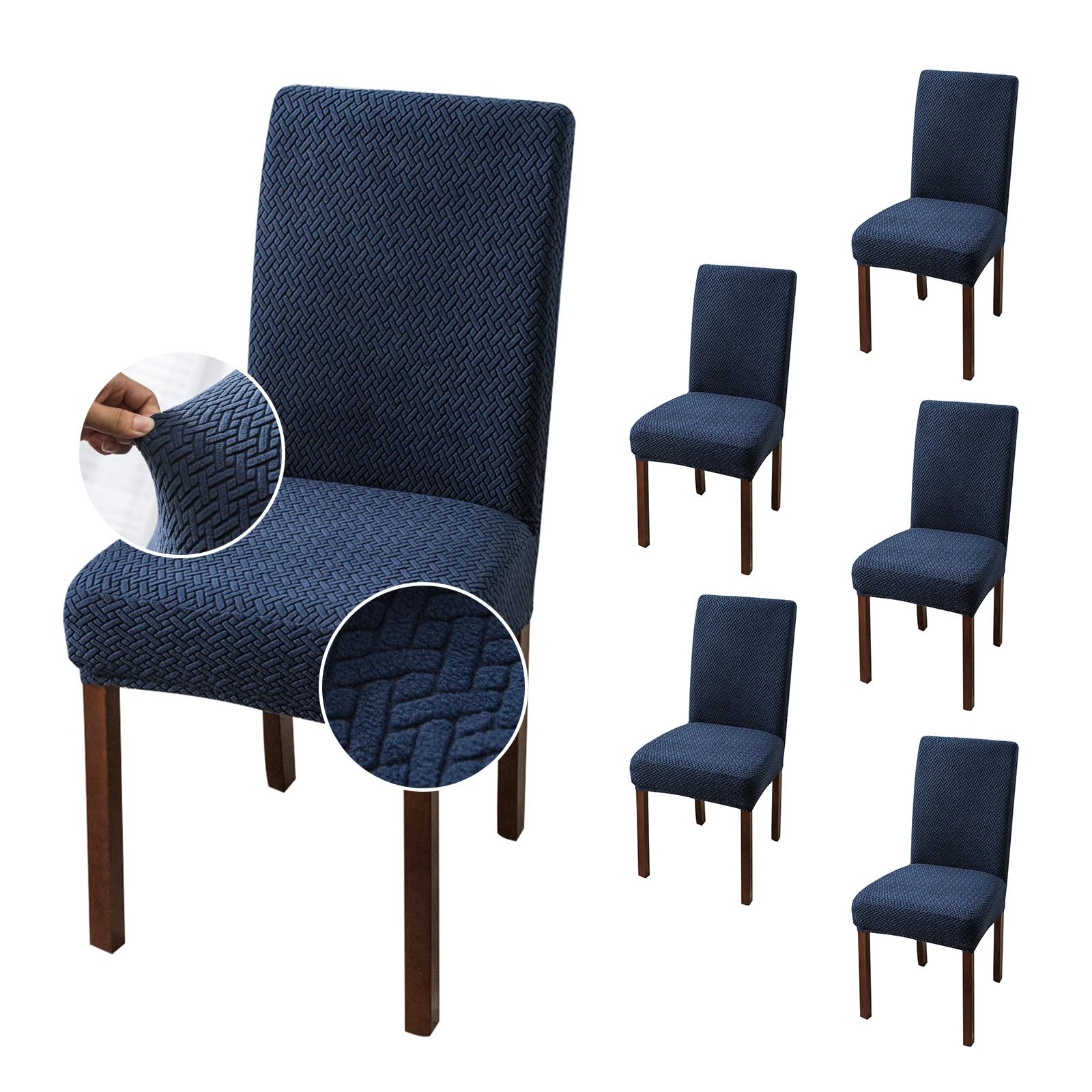 Genina Stretch Dining Chair Covers - 6 Pack Navy Blue Slipcovers for Kitchen & Parsons Chairs | Washable Fabric Protectors for Home & Restaurant Use