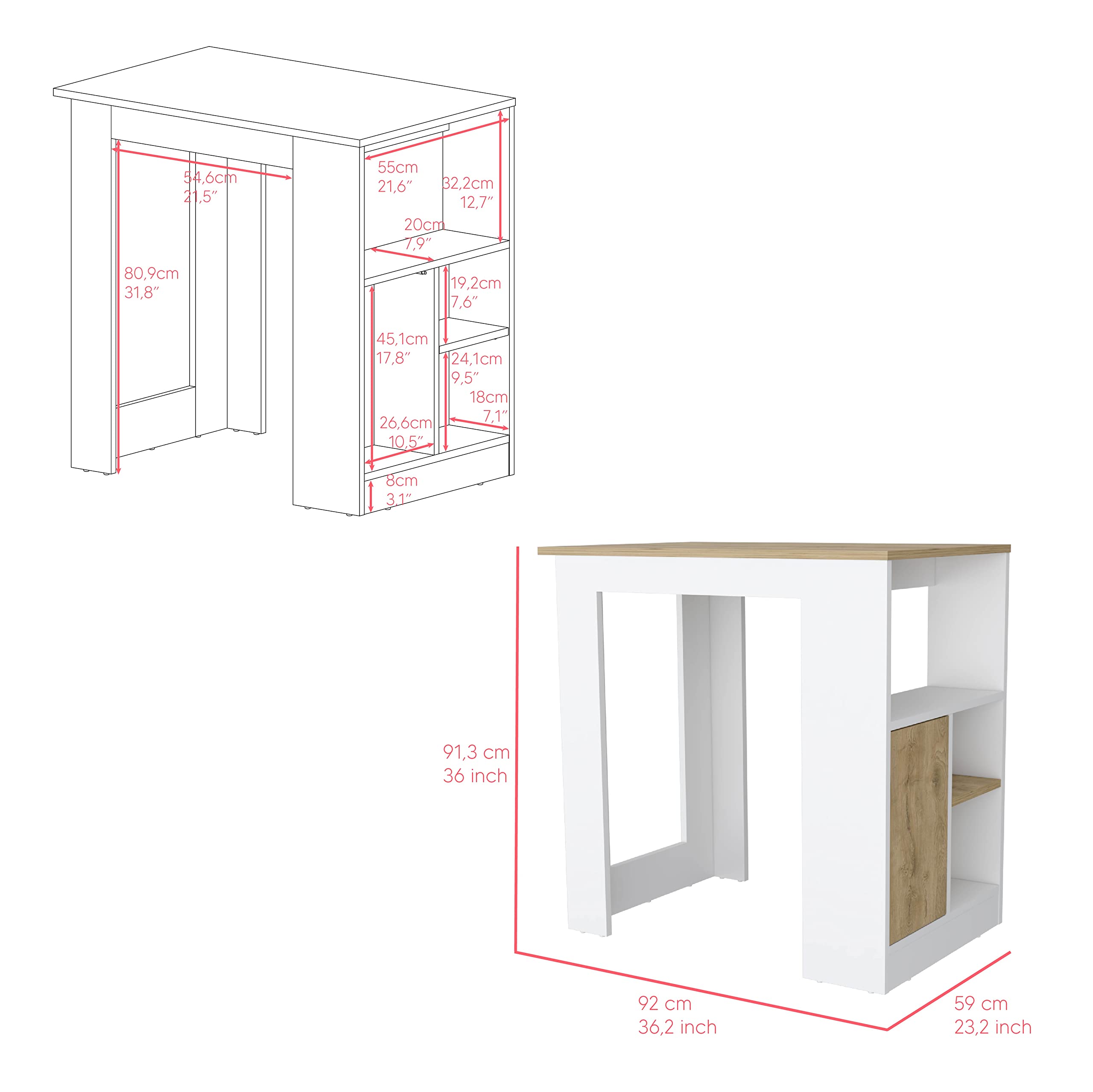 Wynne Kitchen Island with Storage & Cabinet, White/Macadamia - Perfect for Small Kitchens, Dining & Extra Counter Space