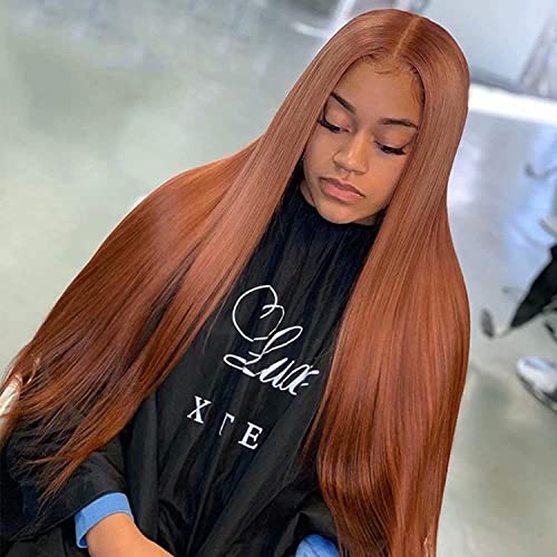 Imyea 20 Inch #30 Brown Human Hair Wig - Glueless Light Auburn 13x6 HD Transparent Lace Frontal Wig | Pre-Plucked Brazilian Virgin Hair 150% Density | Natural Hairline with Baby Hair | Straight Wigs for Women | Perfect for Daily Wear, Cosplay & Special Occasions