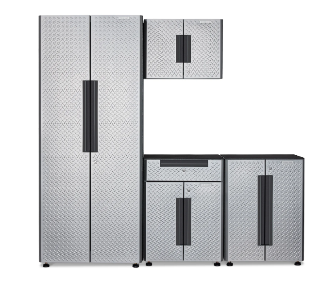 Gladiator 4-Piece Silver Flex Cabinet System - Heavy Duty Garage Storage Organizer for Tools & Equipment | Perfect for Home Garage, Workshop & Warehouse Organization