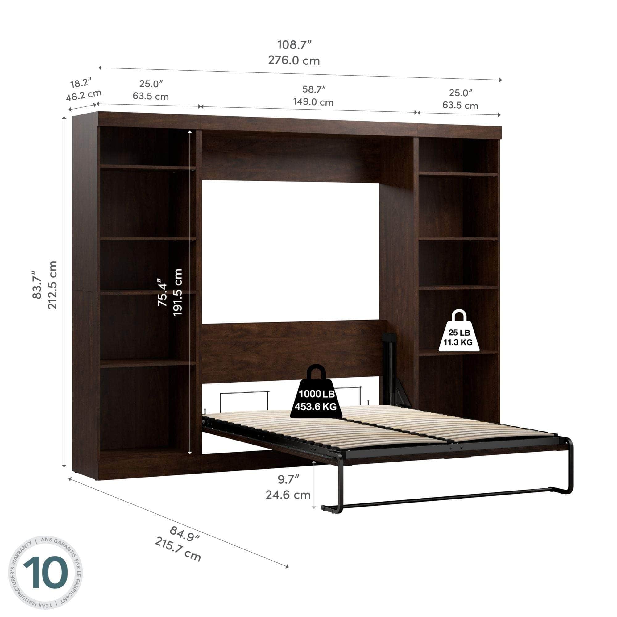 Space-Saving Full Murphy Bed with 2 Storage Units (109W) - 7 Color Options for Home, Office, or Guest Room Use