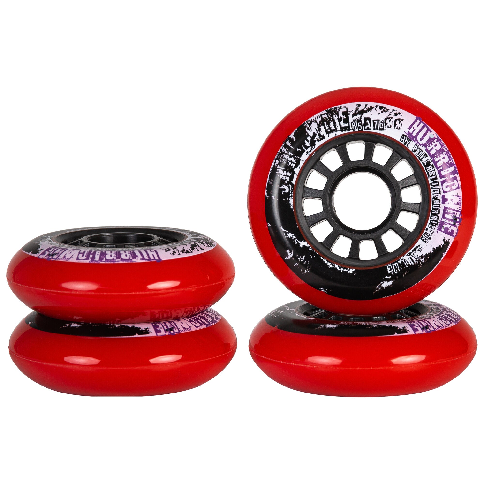 Hurricane 76/85A Red Skateboard Wheels - 4 Pack Set for Street & Park Skating - High Performance Urethane Wheels for Smooth Ride & Tricks
