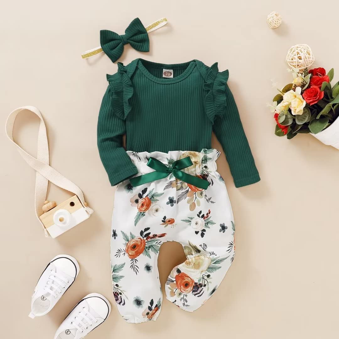 Soft Newborn Baby Girl Clothes Set - Long Sleeve Onesie, Pants & Headband for 0-3 Months | Perfect for Photoshoots, Daily Wear & Gift Giving