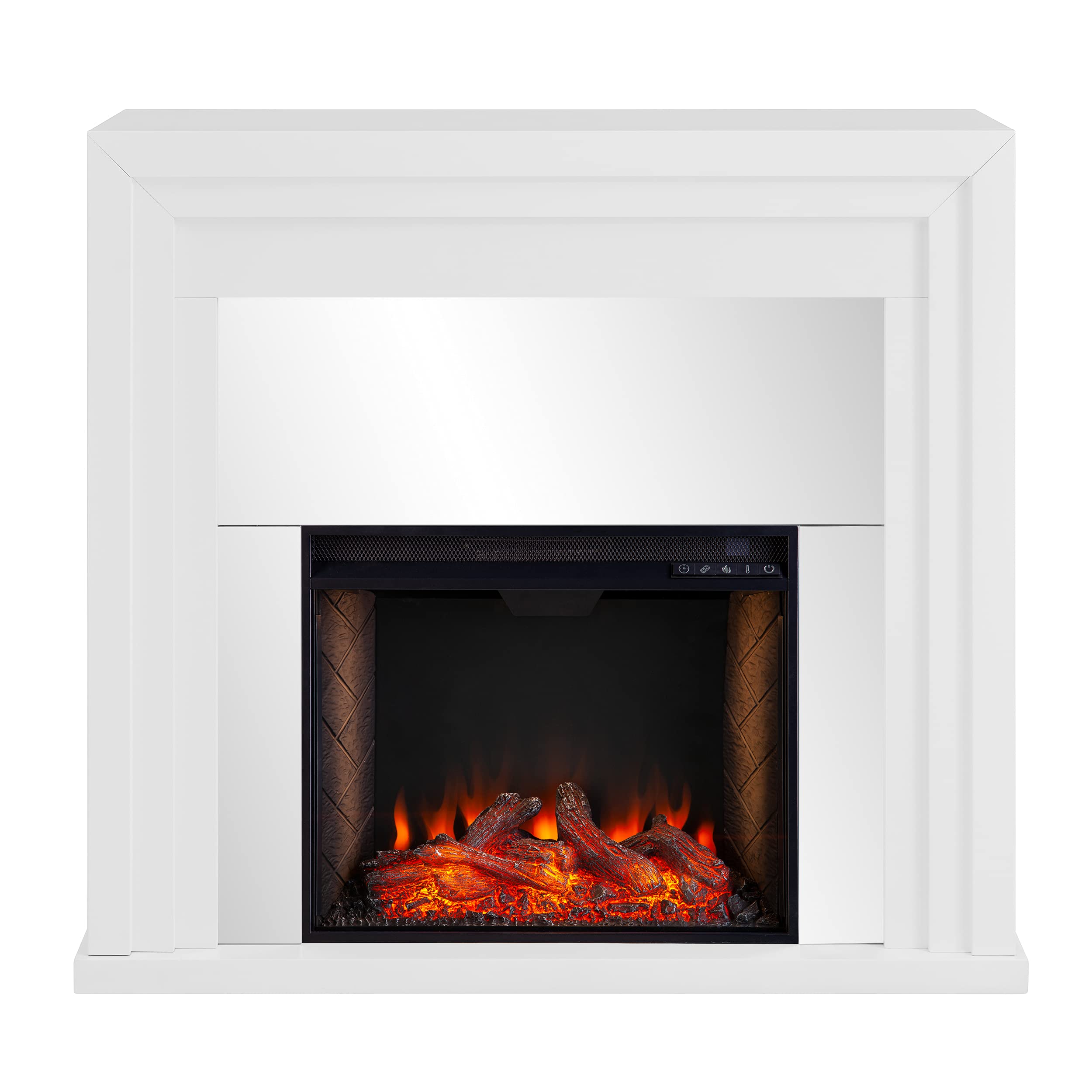 SEI Furniture Stadderly Alexa-Enabled Electric Fireplace with Mirror - White - Smart Home Heating for Living Room, Bedroom & Office