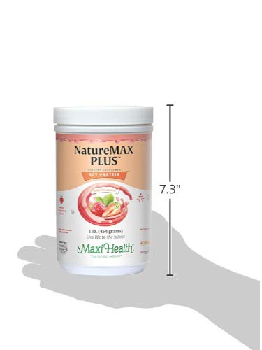 Maxi-Health NatureMAX PlusTM Energy Support Drink Soy Protein Powder - Sugar Free, 20g Protein Per Serving, Natural Strawberry Flavor, Kosher & Vegan Friendly - 1lb for Post-Workout Recovery & Healthy Lifestyle
