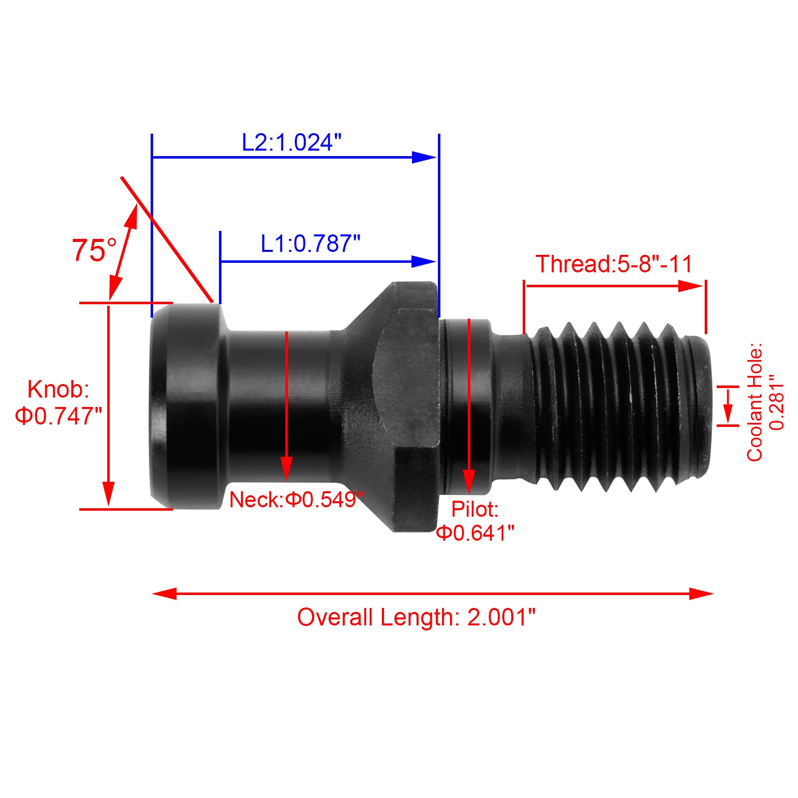 10x CAT40 15° 0.747 Pull Stud Coolant Thru Retention Knob for DMG Mori & Doosan CNC Machines - Perfect for High-Speed Milling & Precision Machining