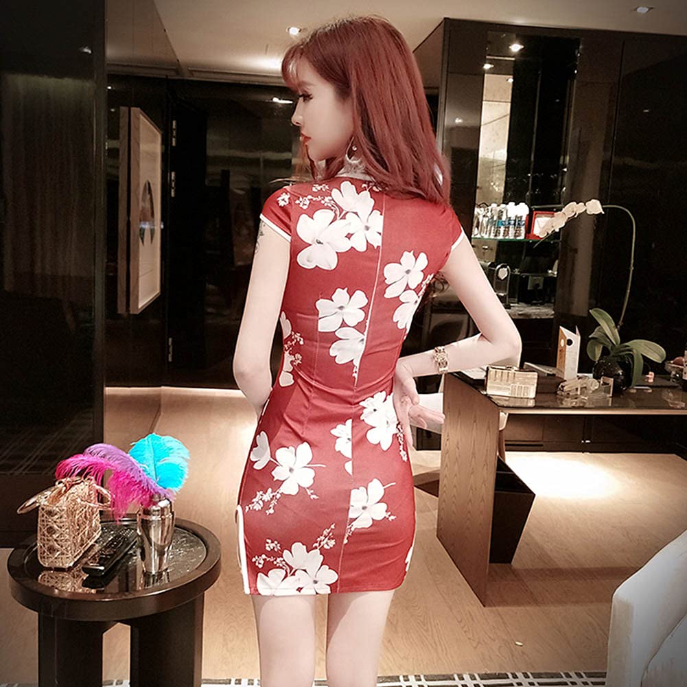 Elegant Floral Print White Bodycon Qipao Dress - Lace Trim Sleeveless Keyhole High Slit Mini Cheongsam for Women | Perfect for Cocktail Parties, Weddings, and Special Occasions