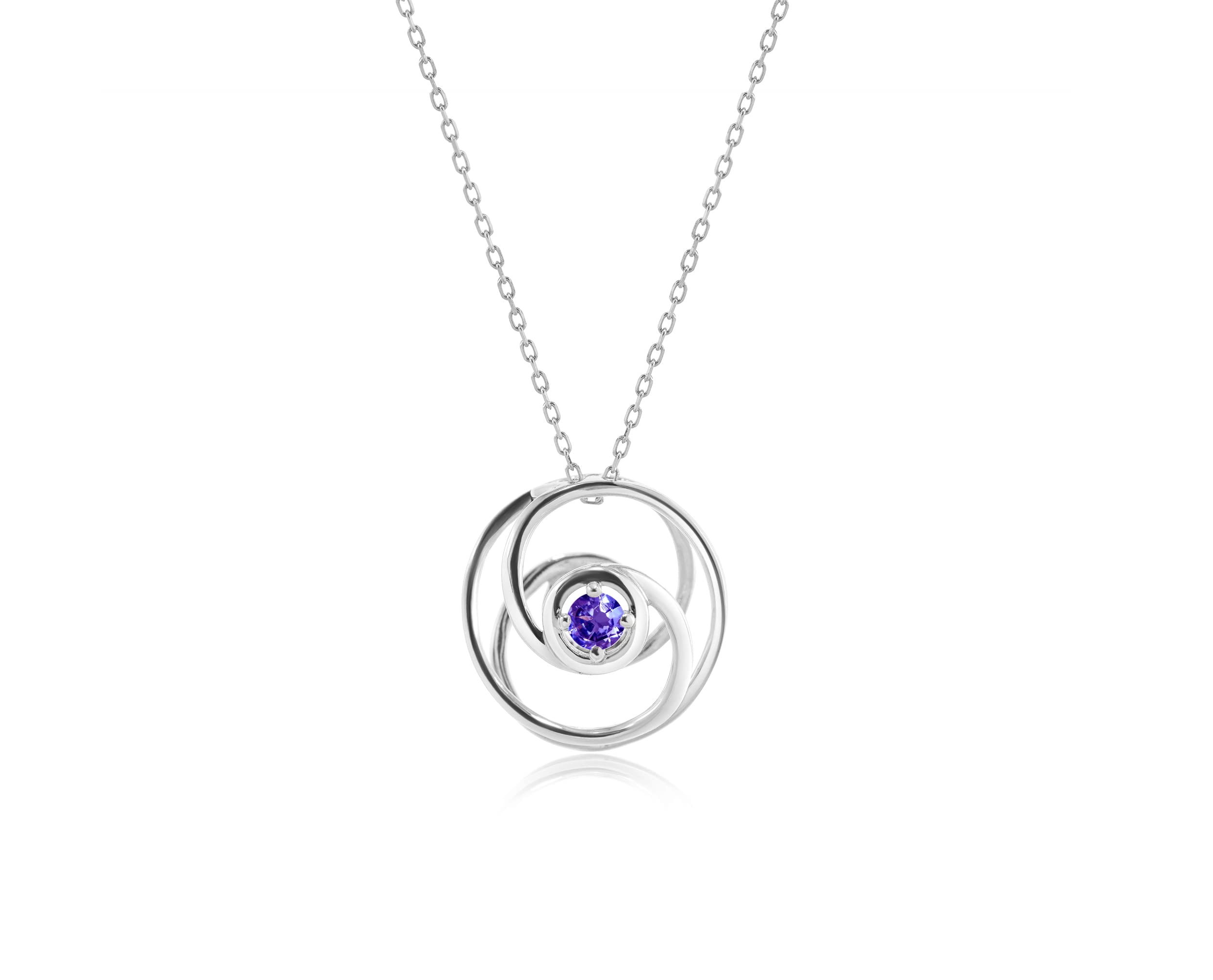 Tanzanite Charm Dainty Pendant Necklace - Simple Minimalist December Birthstone Jewelry - Delicate Circle White Gold Necklace for Women - Perfect Gift for Birthday, Anniversary & Special Occasions