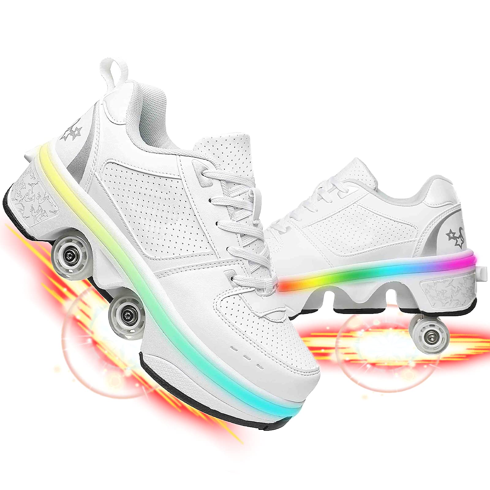 Women's Convertible Roller Skate Shoes - Lightweight Outdoor Parkour Sneakers with Wheels for Boys & Girls | Perfect for Skating, Fitness & Casual Wear
