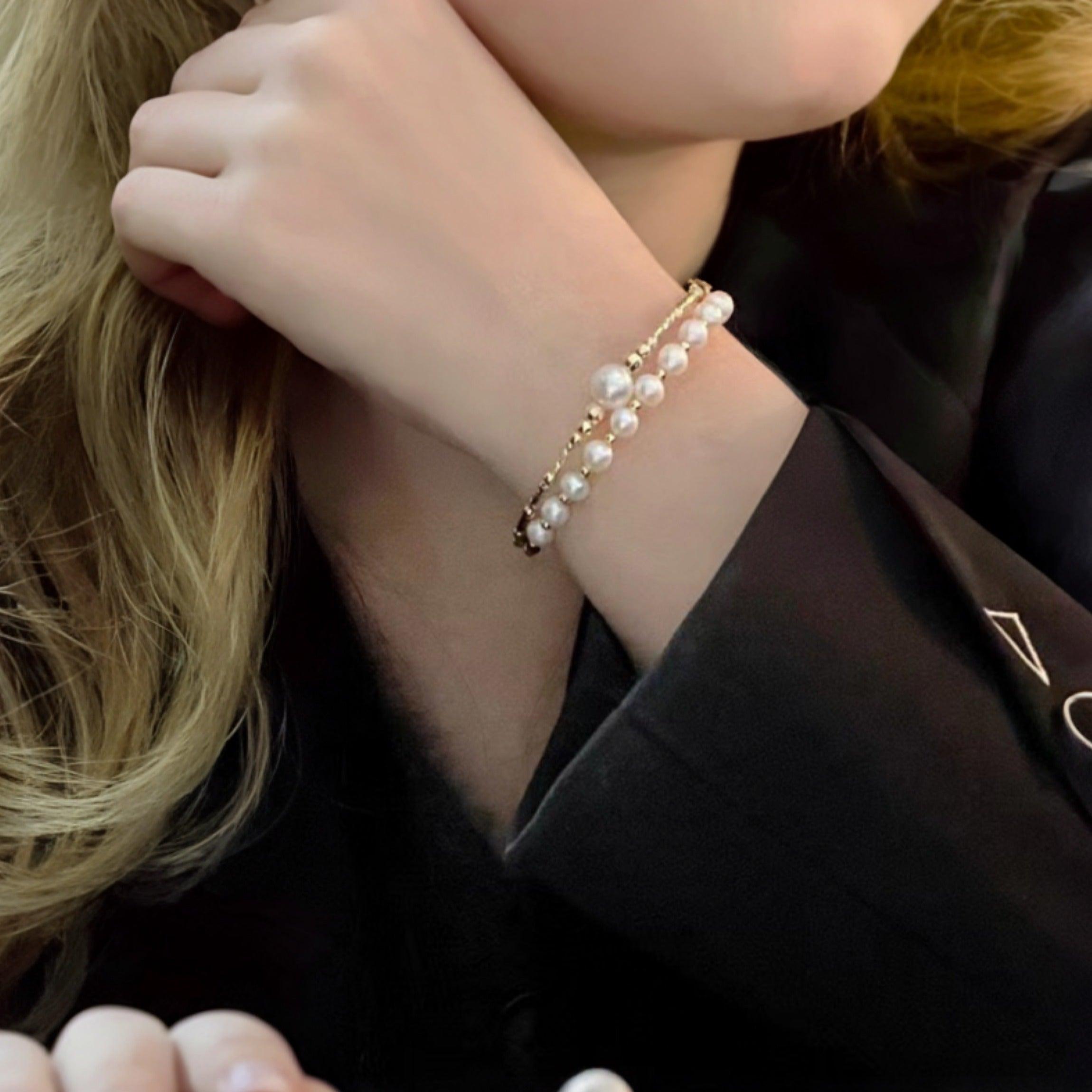 Double Layered Elastic Pearl Bracelet for Women - Elegant Stretch Beaded Jewelry for Party, Wedding & Everyday Wear