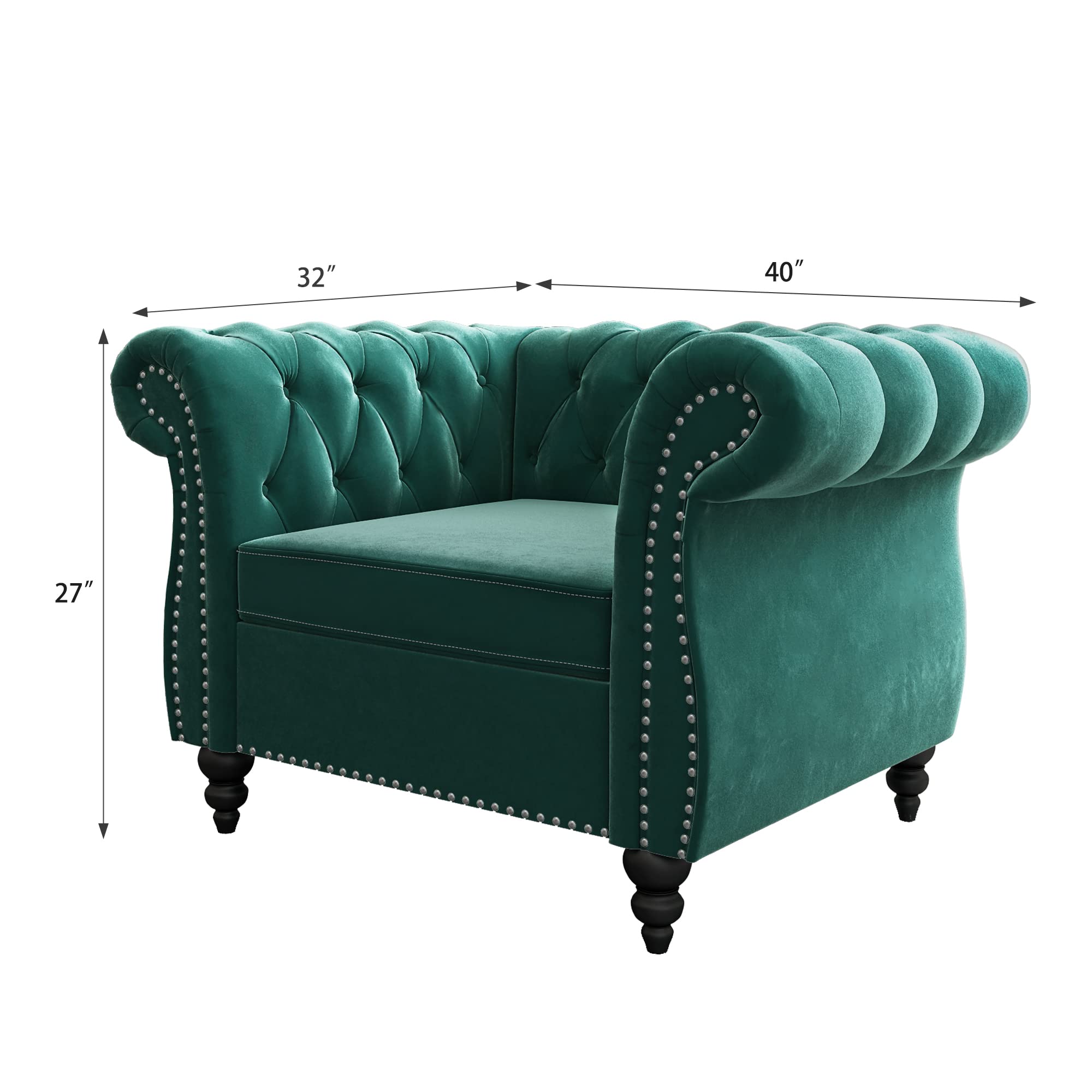 QHITTY Modern Velvet Chesterfield Accent Chair - Tufted Back Upholstered Living Room Furniture in Green | Perfect for Home Office, Lounge & Reading Nook