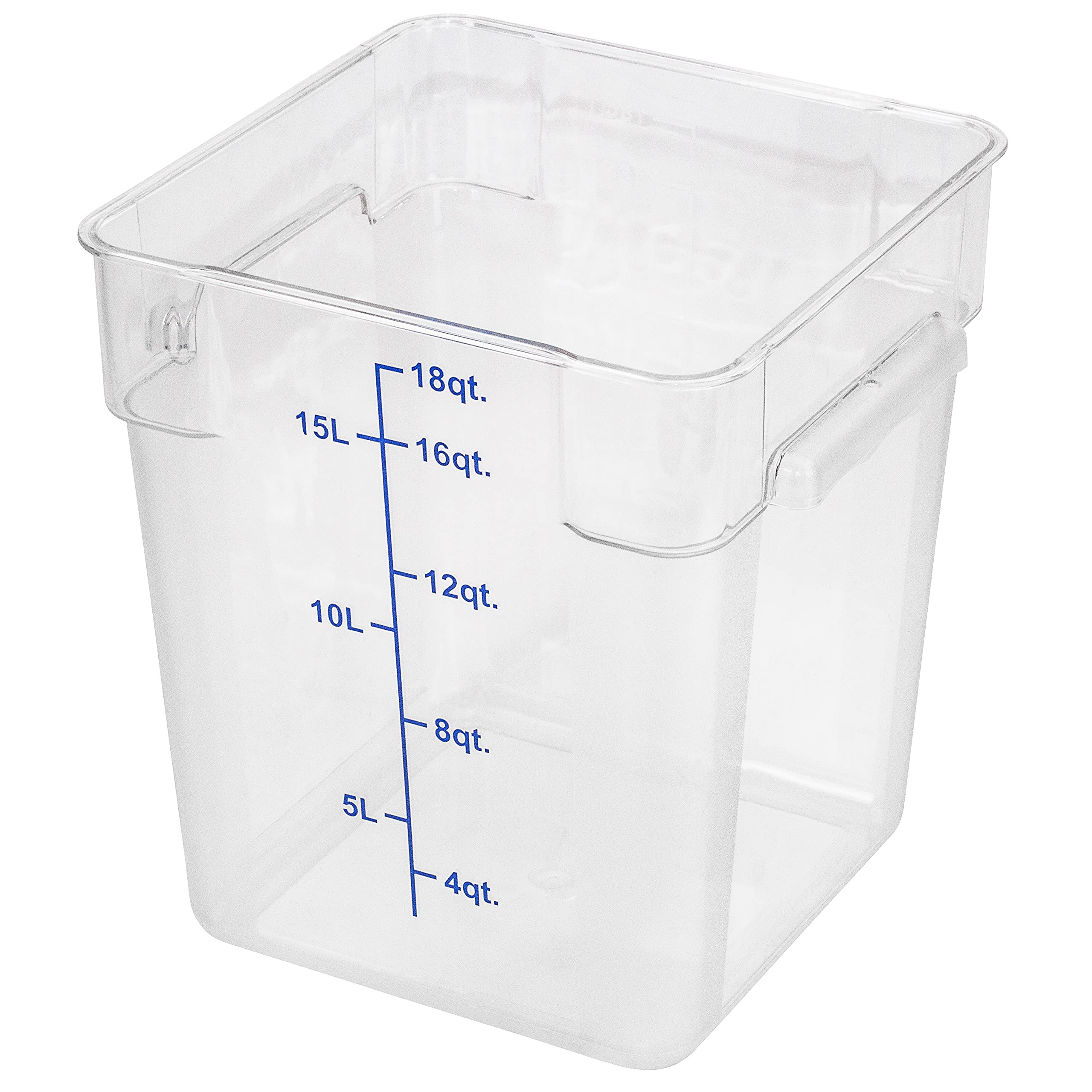 Restaurantware Met Lux 18 Quart Brine Buckets - 10 Pack Square Marinating Containers with Volume Markers, Built-In Handles | Clear & Blue Plastic Dough Rising Buckets | Freezer-Safe Lids Sold Separately | Perfect for Commercial Kitchens, Home Baking, and Food Storage